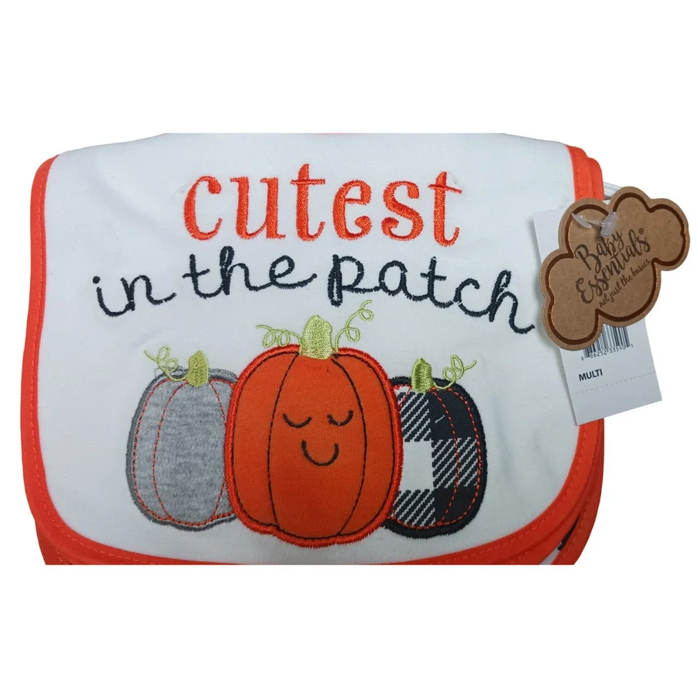 Baby Essentials Baby’s Cutest In The Patch Bibs Set of 3 Pumpkin Theme One Size